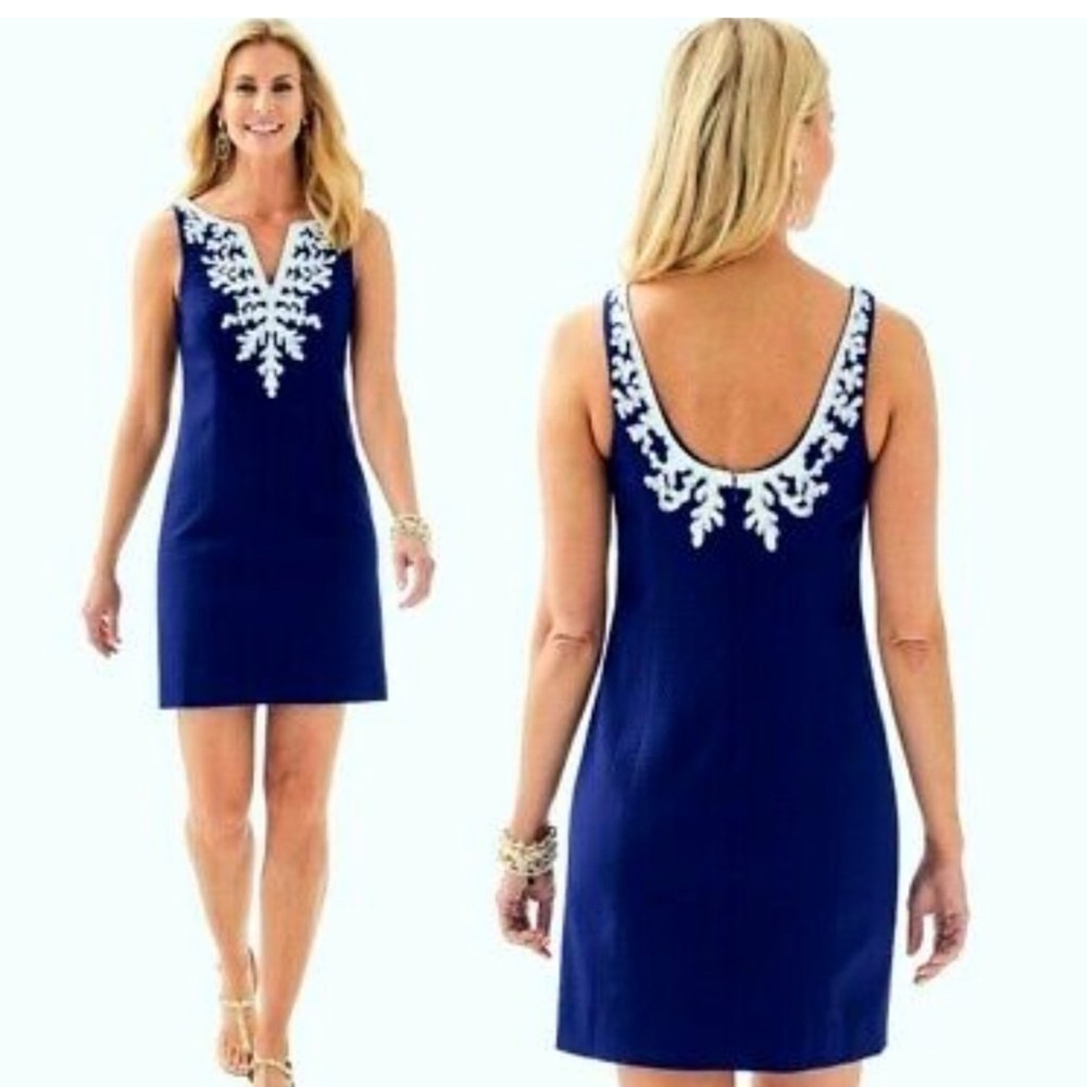 Lilly Pulitzer Coral Gabby Sleeveless Shift Dress True Navy White 2